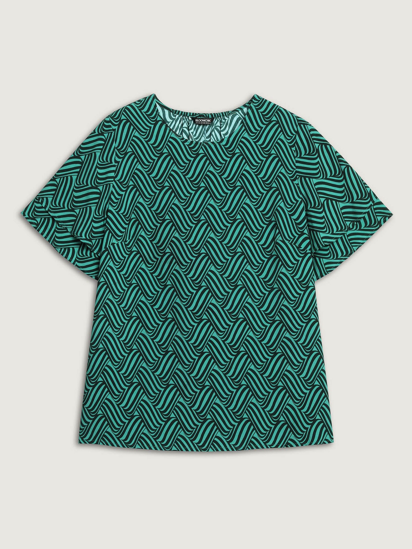 Rayon Geometric Print Layered Sleeve Blouse