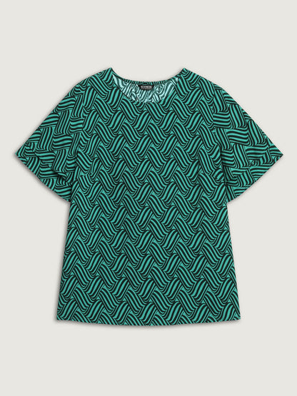 Rayon Geometric Print Layered Sleeve Blouse