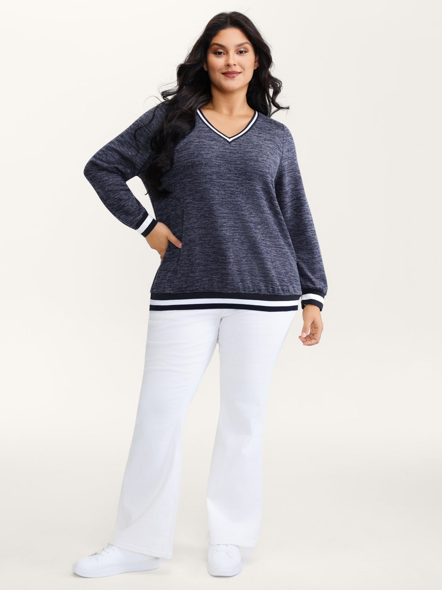Contrast Hem V-Neck Sweatshirt