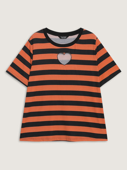 Pumpkin Patch Stripe Heart Cut-Out T-Shirt