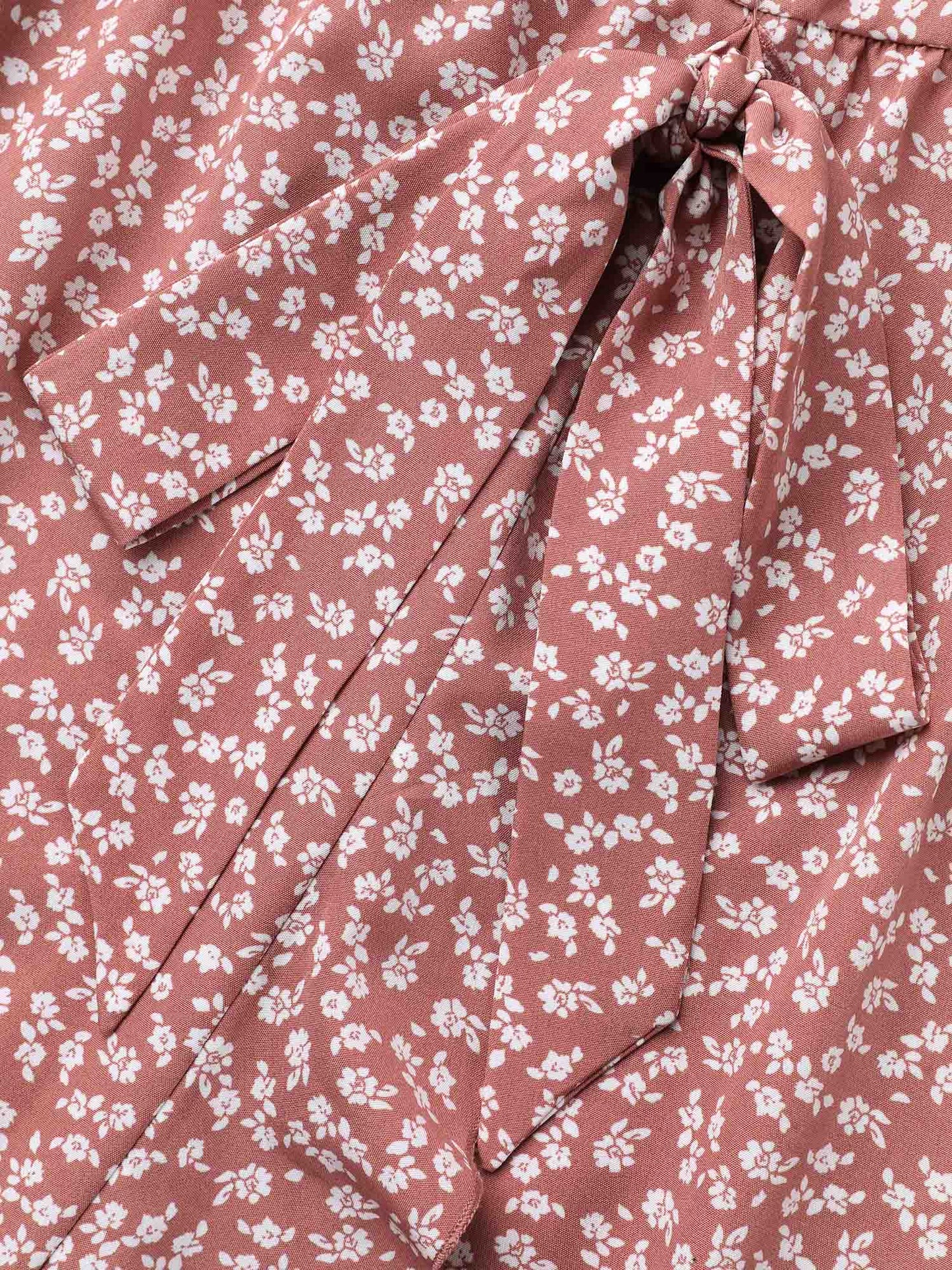 Ditsy Floral Print Stretchy-Waist Ruffle Midi Dress