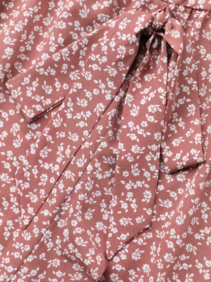Ditsy Floral Print Stretchy-Waist Ruffle Midi Dress