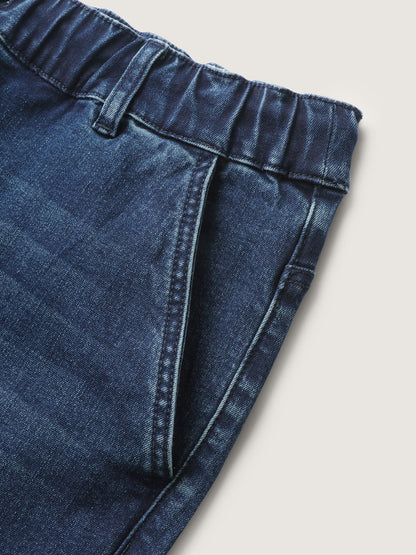 Vintage Wash Rubber Waist Straight-Leg Jeans