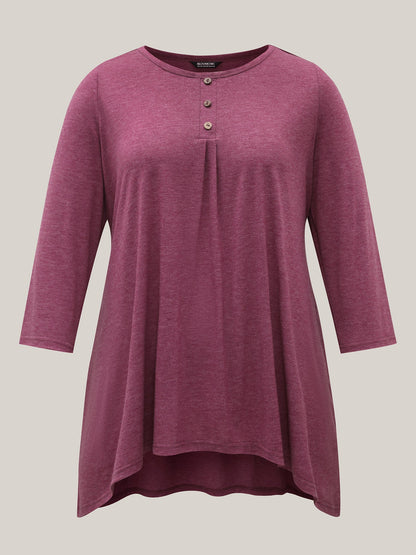 Button-Front High Low Hem Knit Top