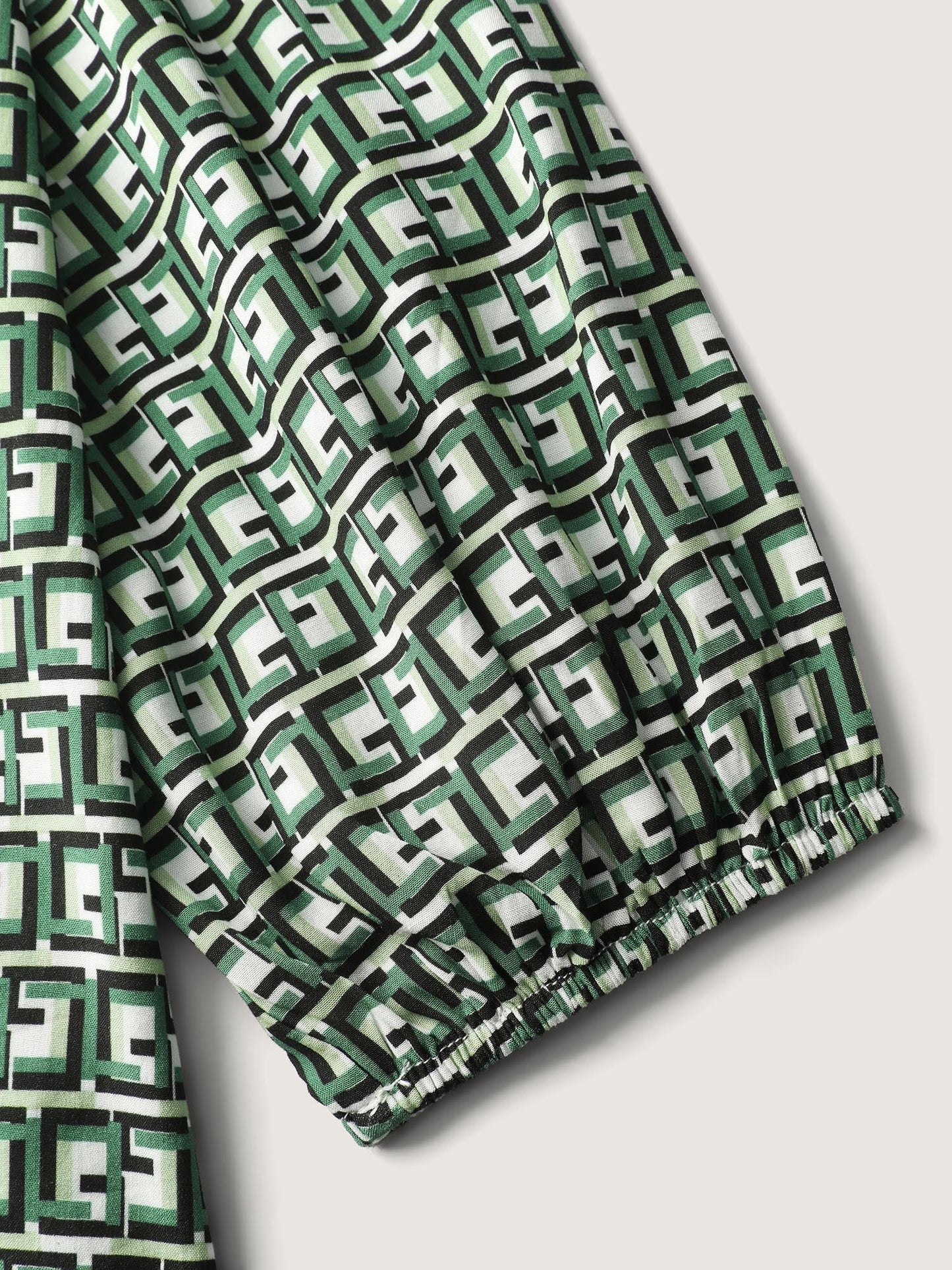 Geometric Print Neck-Tie Relaxed-Fit Blouse