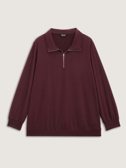 Half Zipper Adjustable Solid Sweatshirt