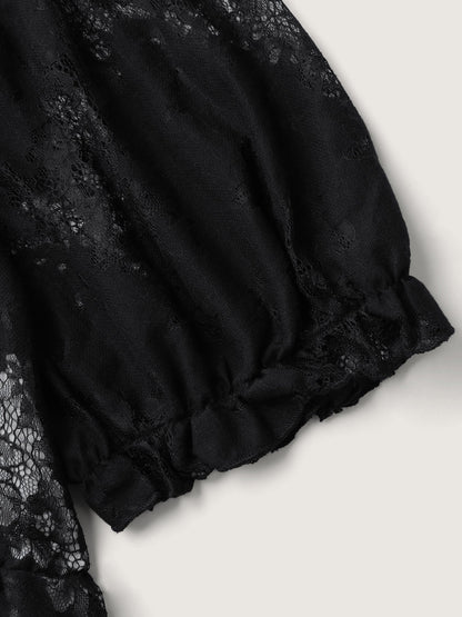 Midnight Florals Tiered Lace Knit Top