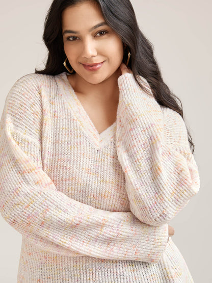 Ribbed Texture V-Neck Fitted Pullover