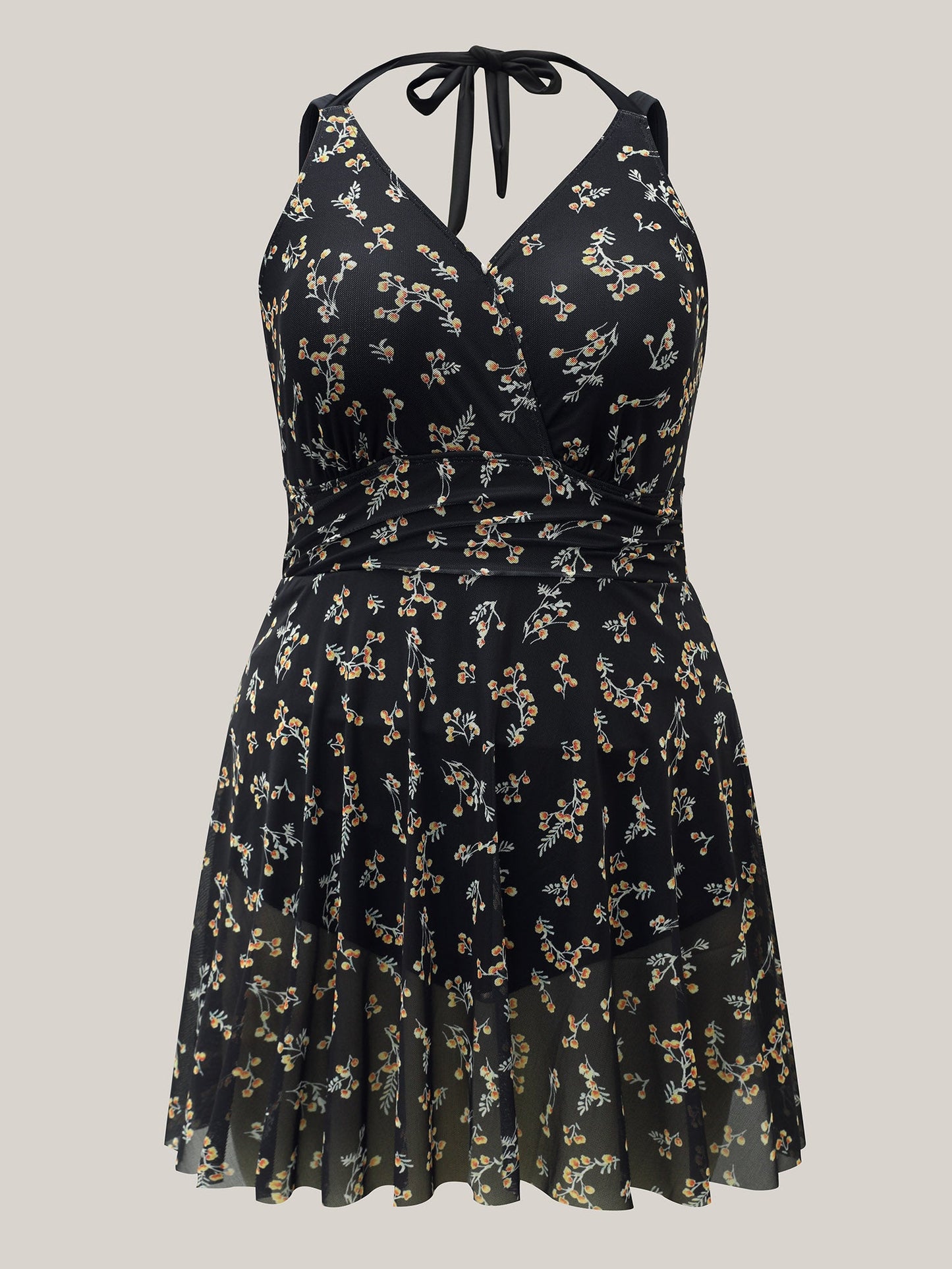 Floral Mesh Sheer Splits Swim Dress