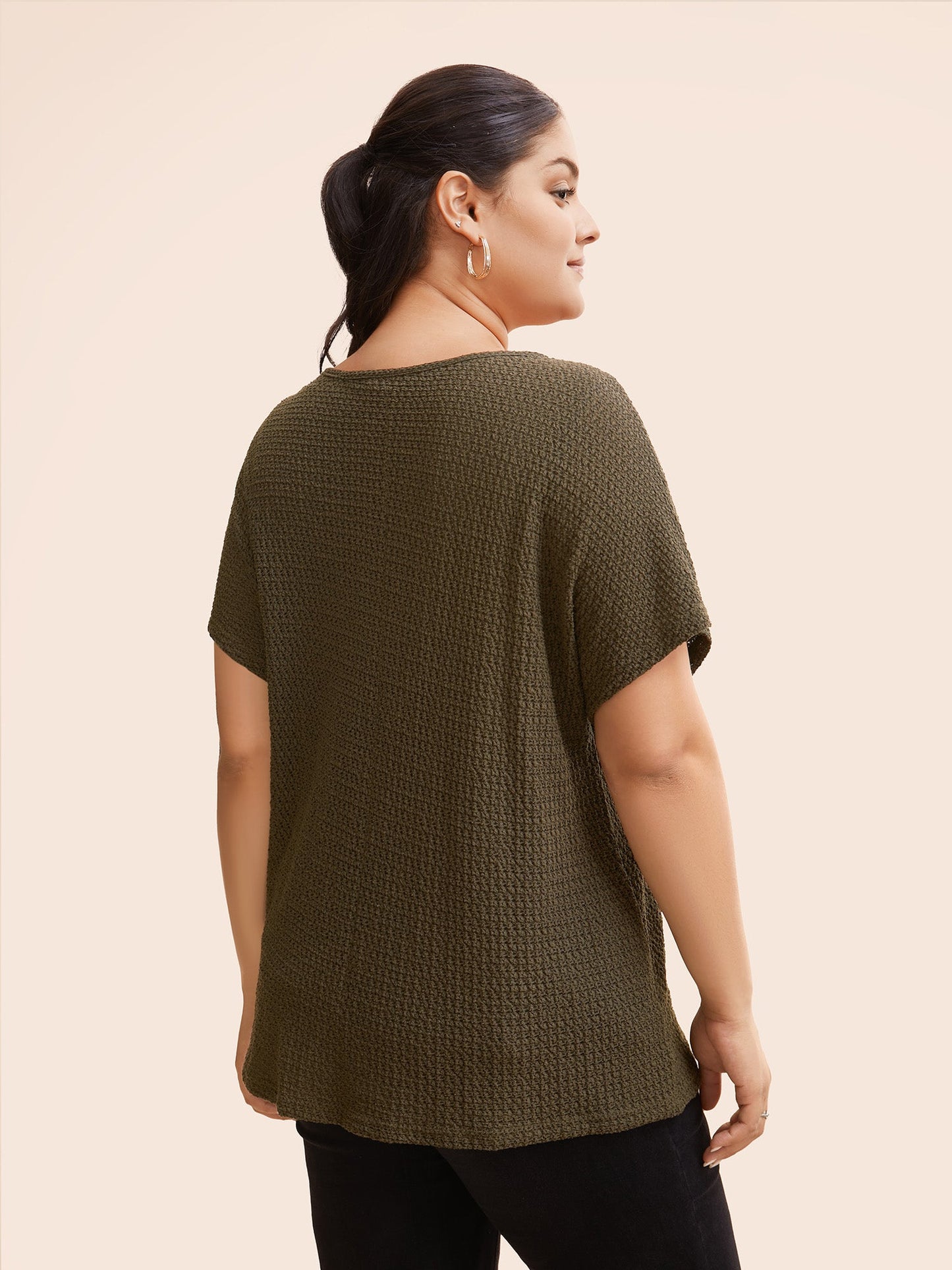 Texture Half Zip Batwing Sleeve T-shirt