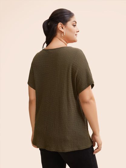 Texture Half Zip Batwing Sleeve T-shirt