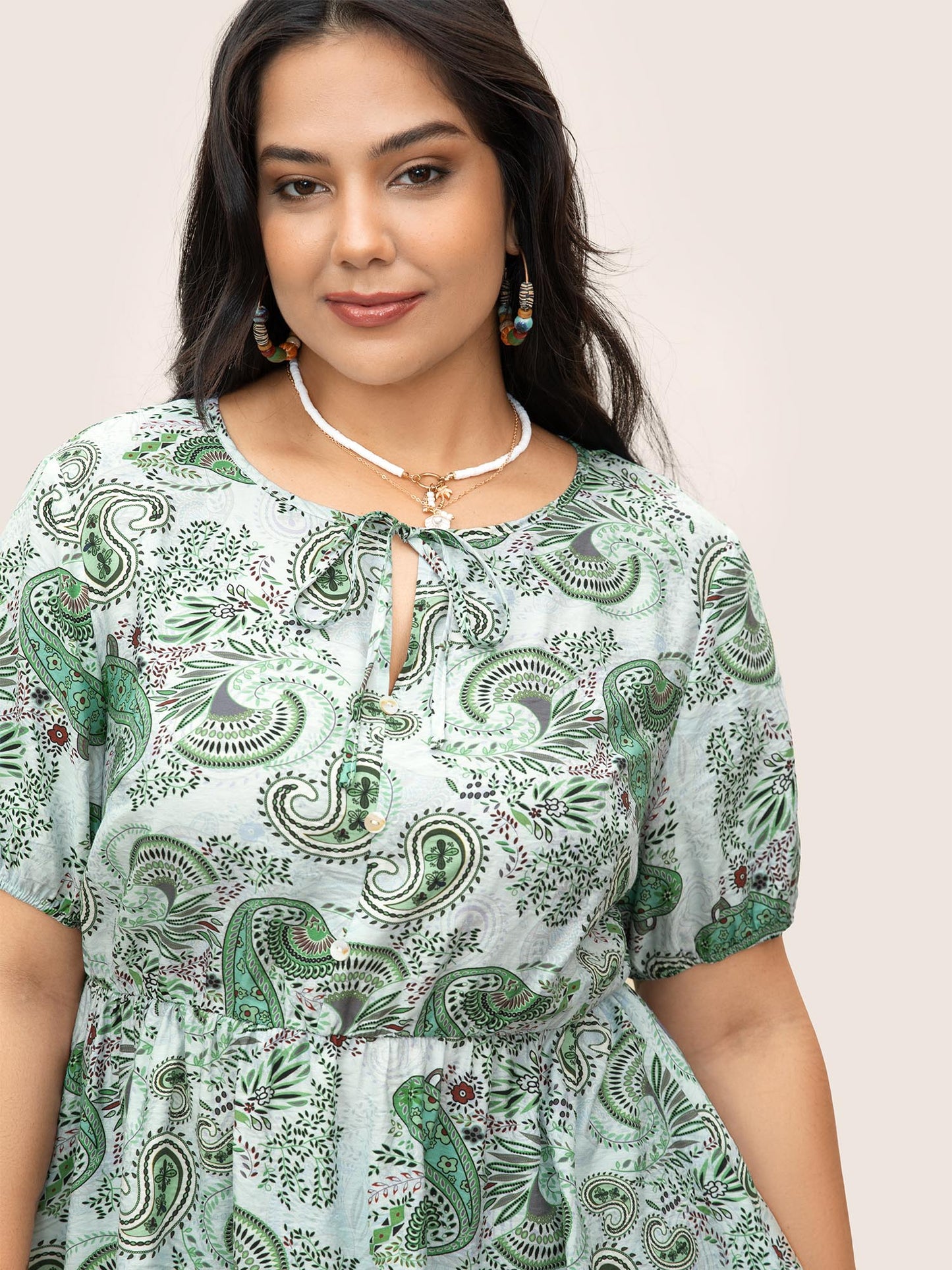 Paisley Print Knot Elastic Waist Blouse