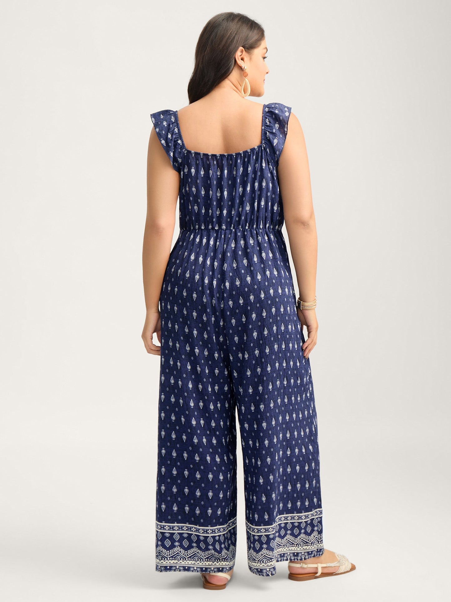 Rayon Boho Print Stretchy Waist Jumpsuit