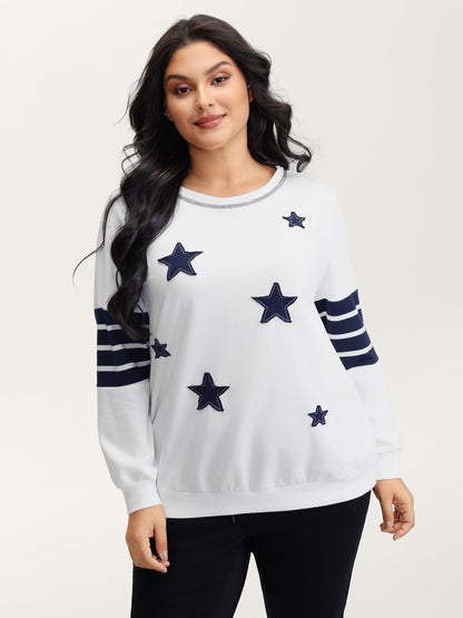 Star-Stripes Applique Stretchy Hem Sweatshirt