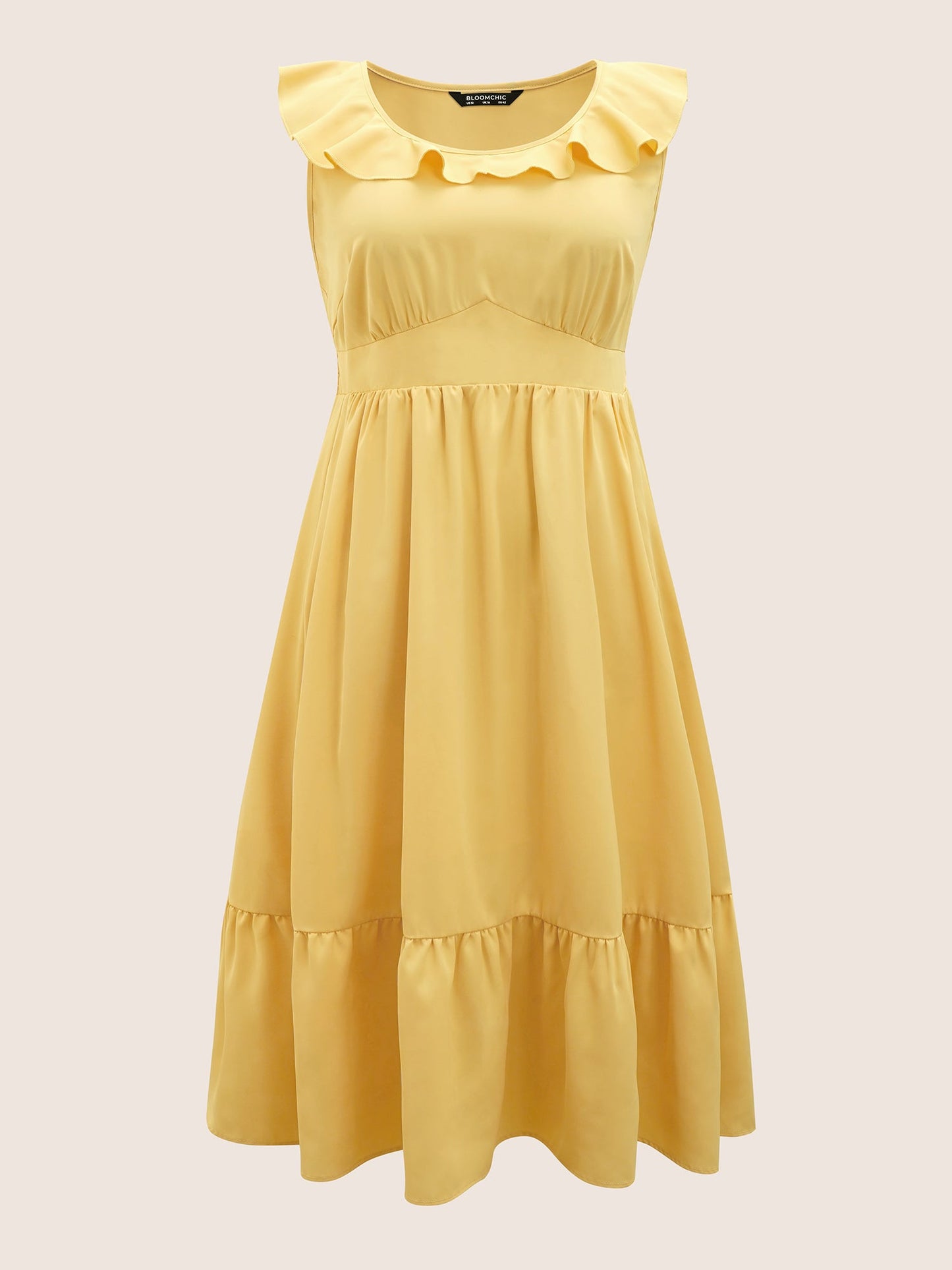 Plain Shirred Ruffle Trim Sleeveless Dress