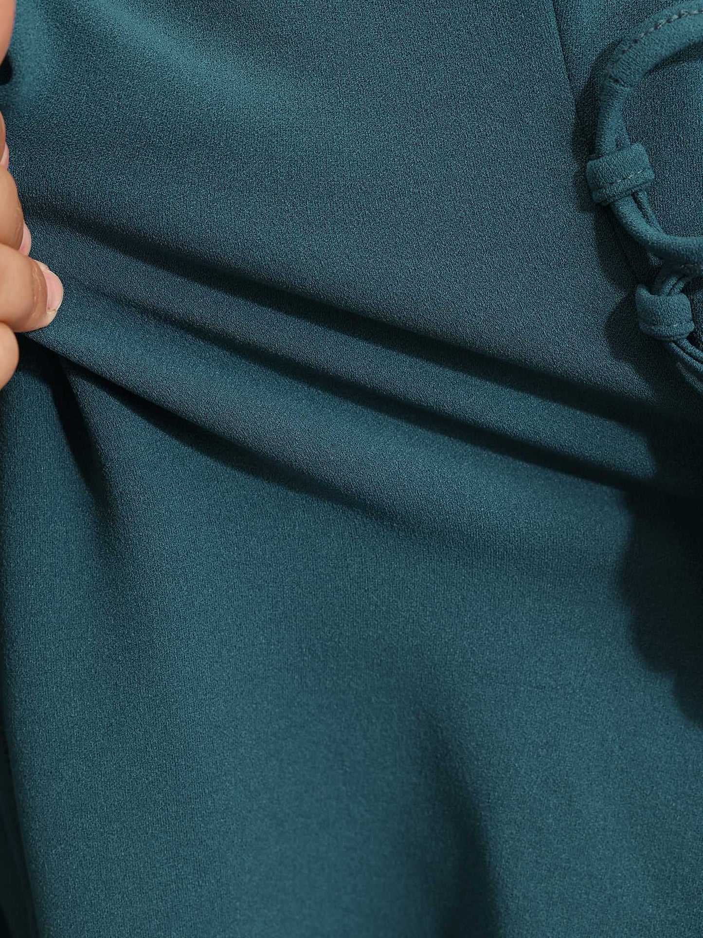 Cinched-Waist Cross-Tie Stretchy Blouse