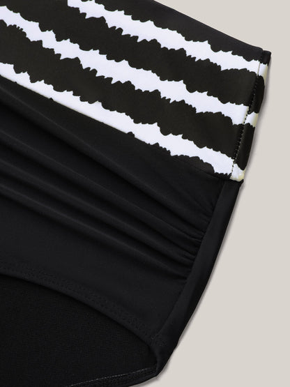 Striped Waist Pleated Swim Bottoms
