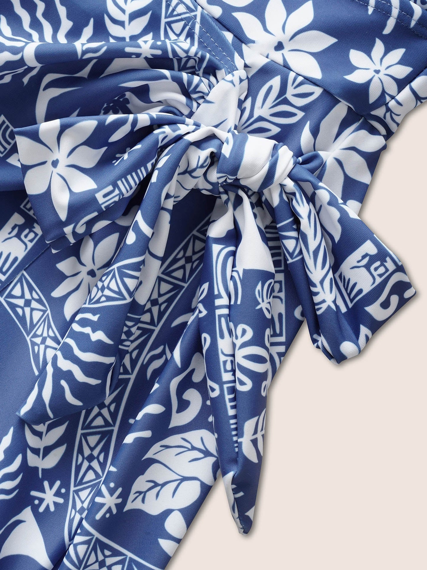 Tropical Print Gathered Tie Knot Swim Dress
