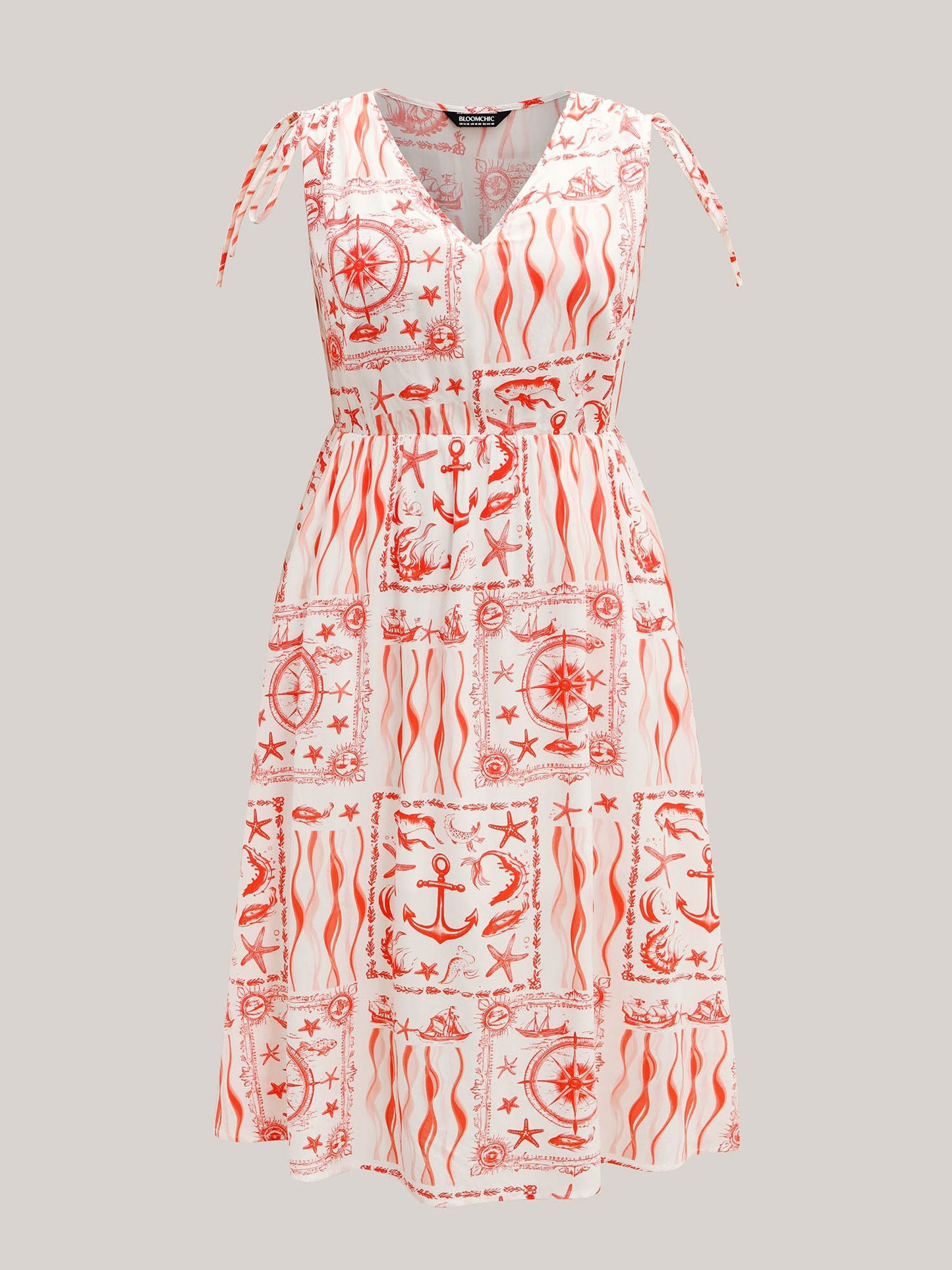 Nautical Print Sleeveless Ties Pockets Maxi Dress