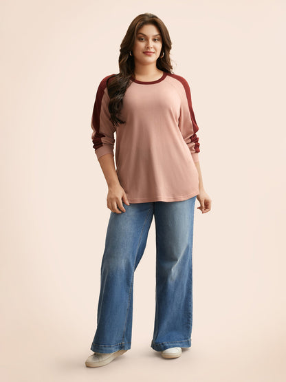 Waffle Knit Contrast Patchwork T-shirt