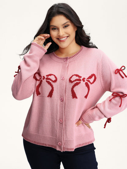Bowknot Pattern Textured Knit Cardigan
