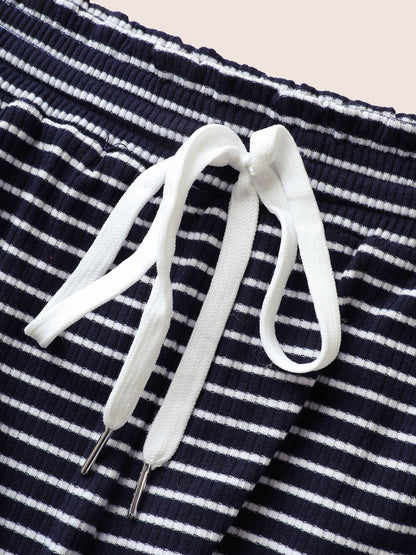 Letter Striped Drawstring Pajama Sets