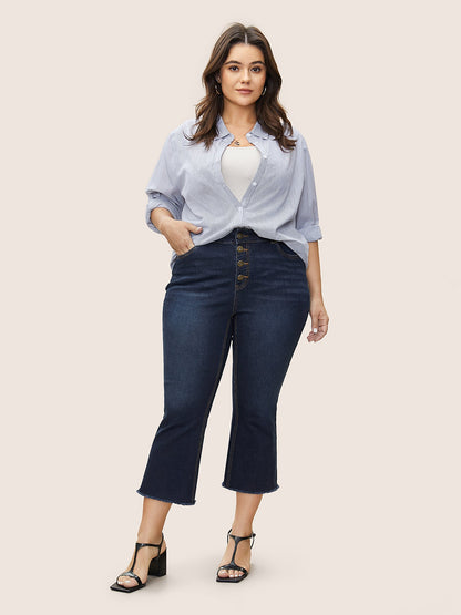 Dark Wash Frayed Hem Cropped Bootcut Jeans