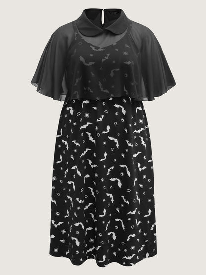Halloween Bat Print Contrast Two-Piece Midi Dress