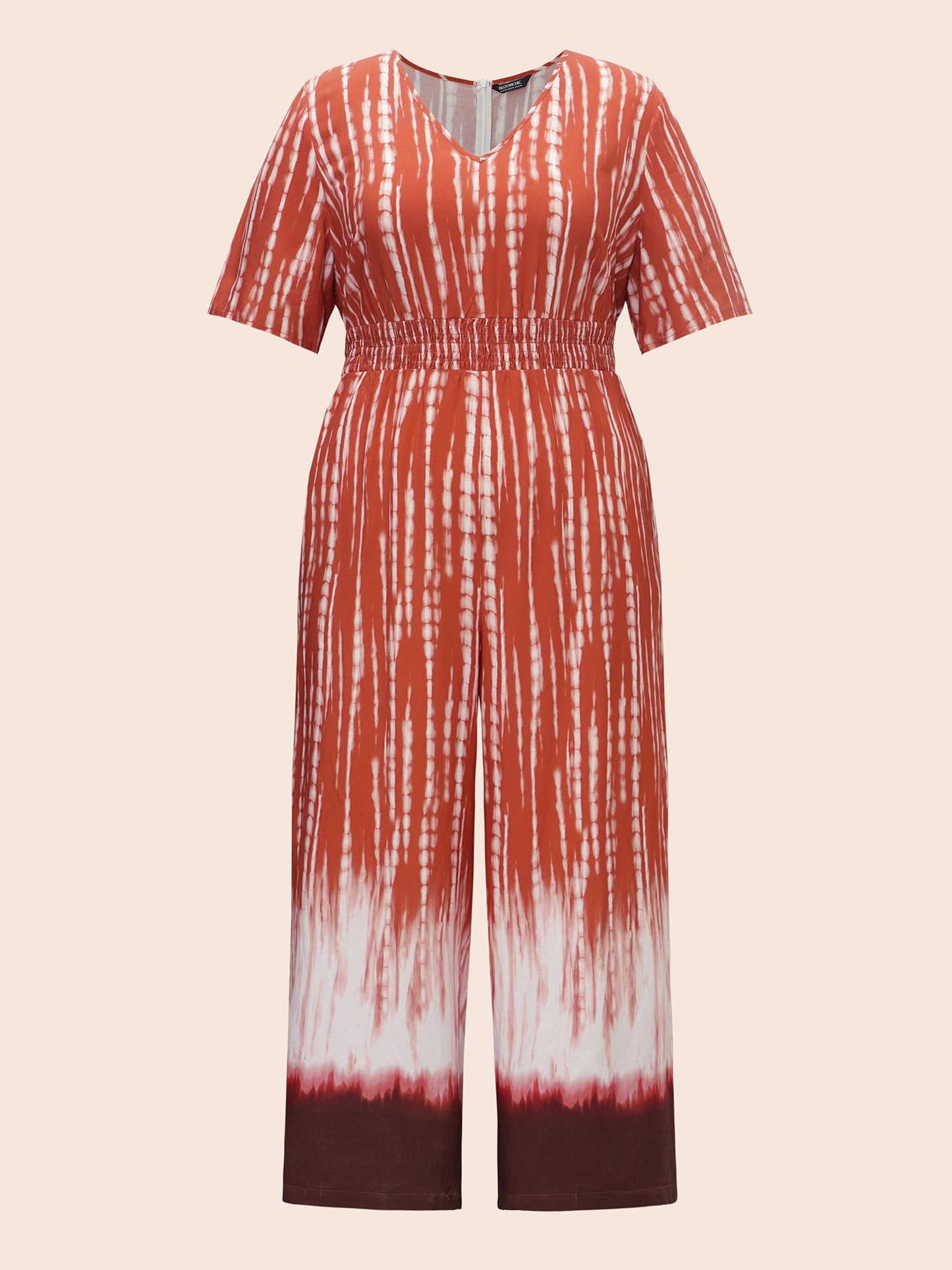 V Neck Gradient Dyeing Shirred Jumpsuit