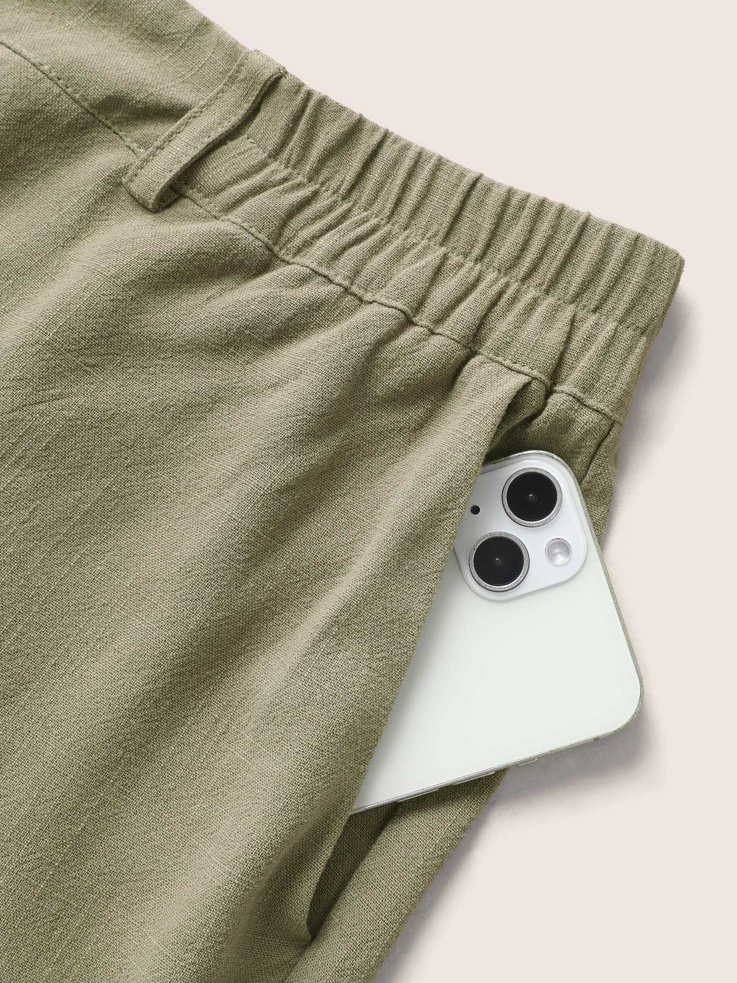Linen Blend Mid Rise Straight Leg Pants
