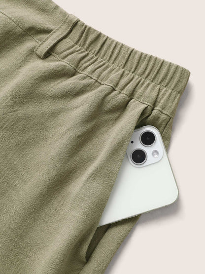 Linen Blend Mid Rise Straight Leg Pants