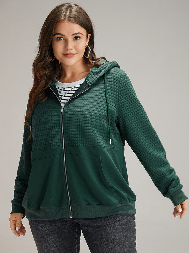 Plain Texture Pocket Zipper Hoodie