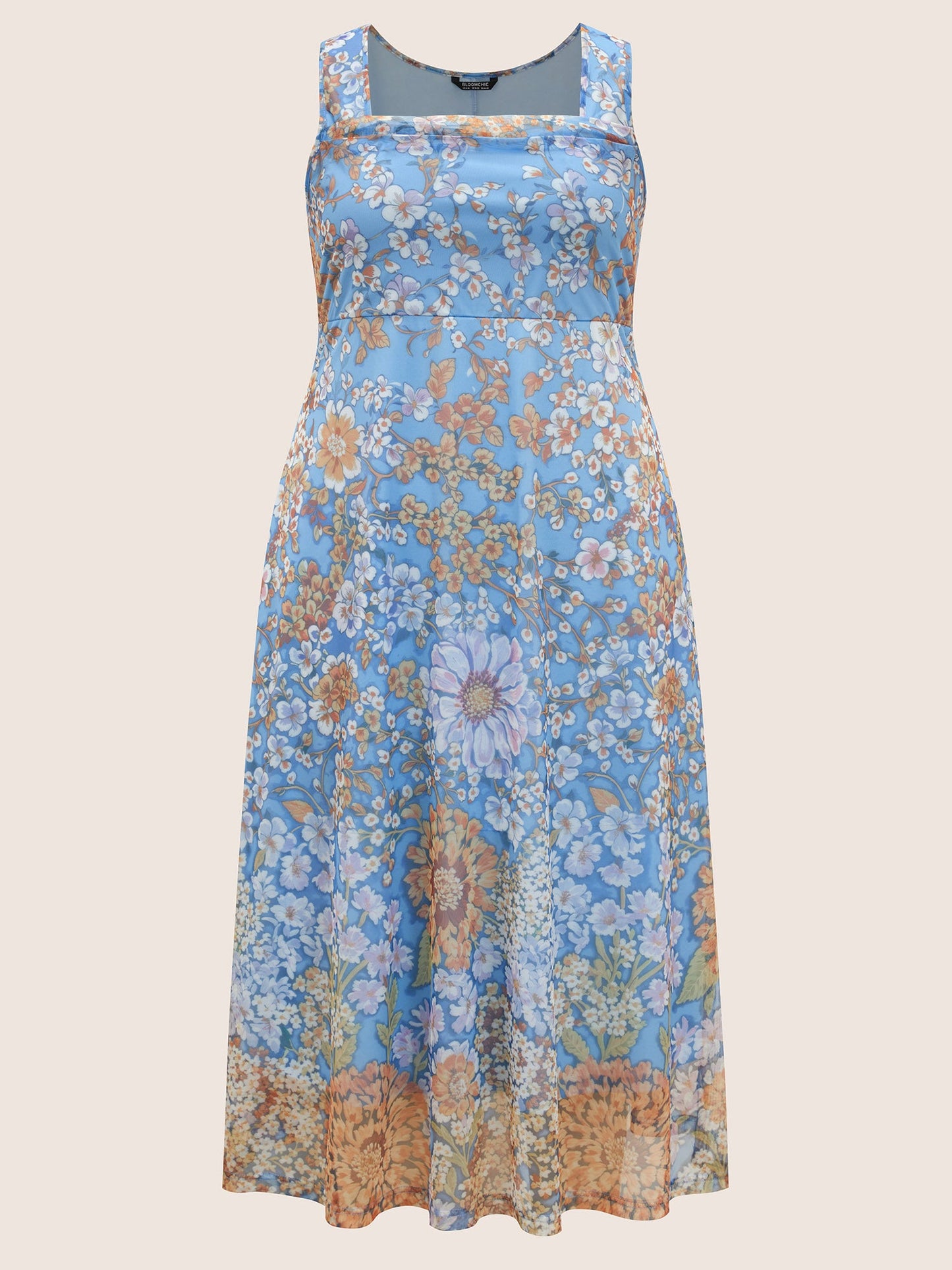 Square Neck Floral Mesh Tank Dress