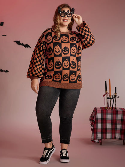 Creepy Pumpkins Jacquard Blended Yarn Pullover