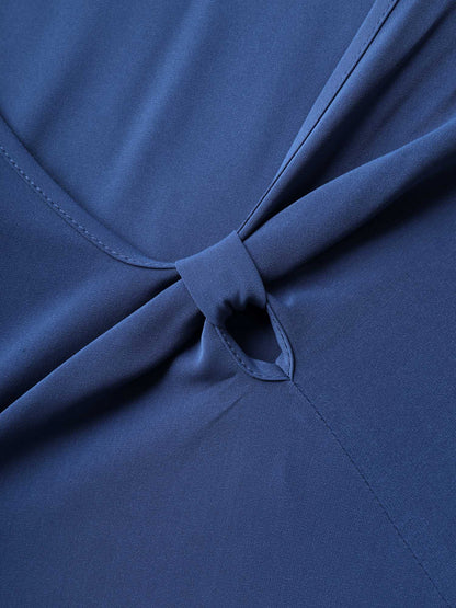 Keyhole Belted Pockets Plain Midi Dress