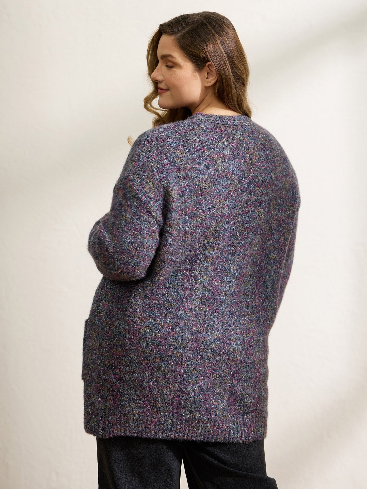 Heather Drop Shoulder Pockets Knit Cardigan