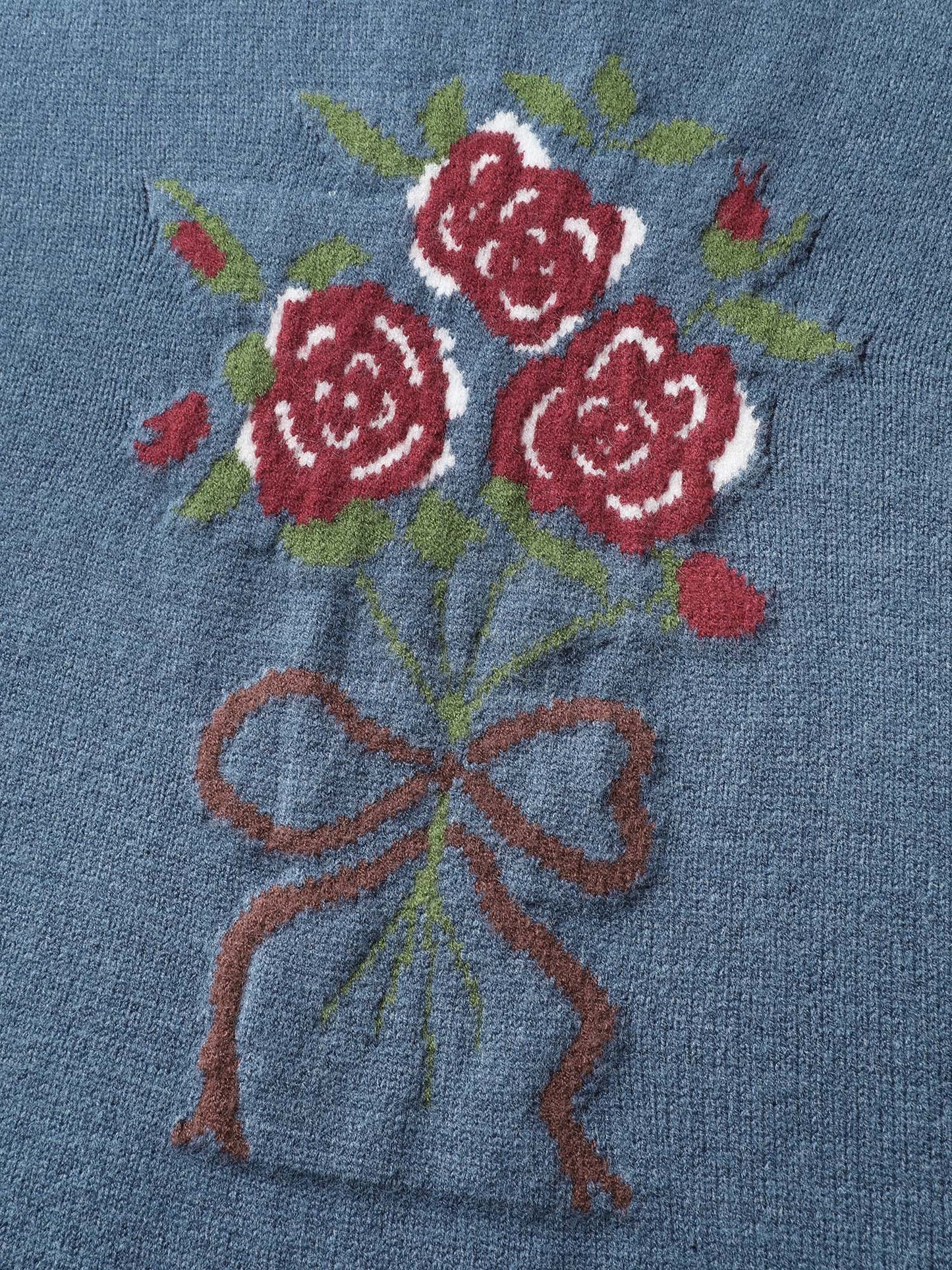Supersoft Rosy Motif Contrast Round Neck Pullover