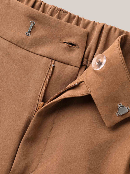 Stretchy Waist Pleated Wide-Leg Pants