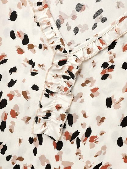 Leopard Print Ruffled Detail Shirt