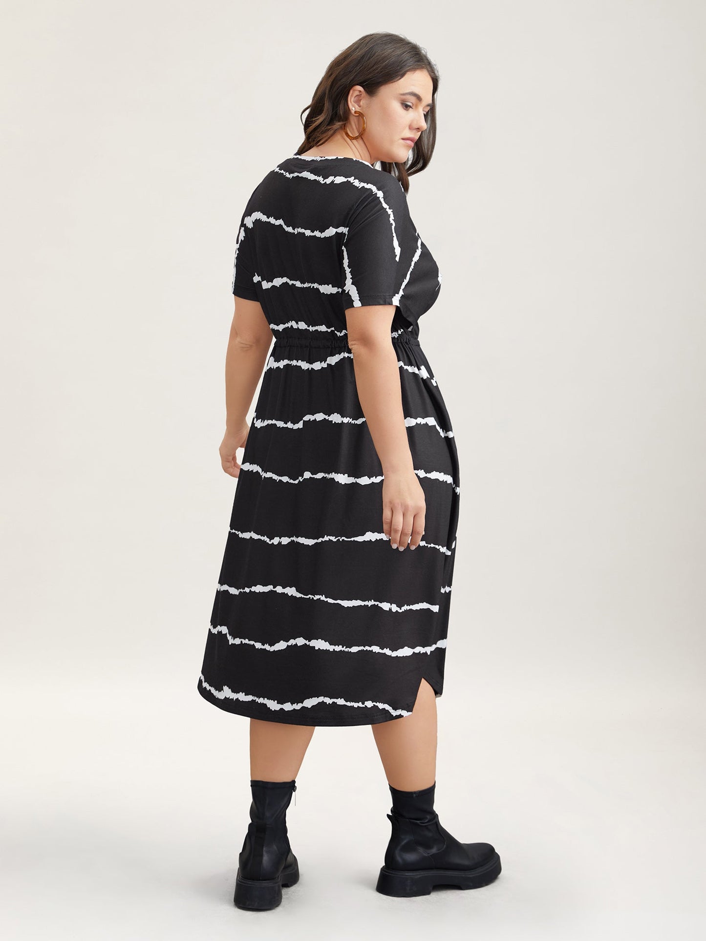 Striped Waist-Tie Dolman Sleeve Midi Dress
