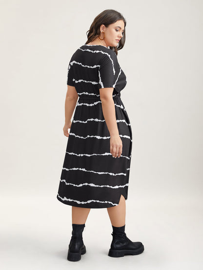 Striped Waist-Tie Dolman Sleeve Midi Dress