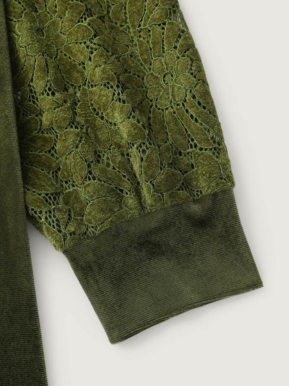 Velvet Stretchy Spliced V-Neck Blouse
