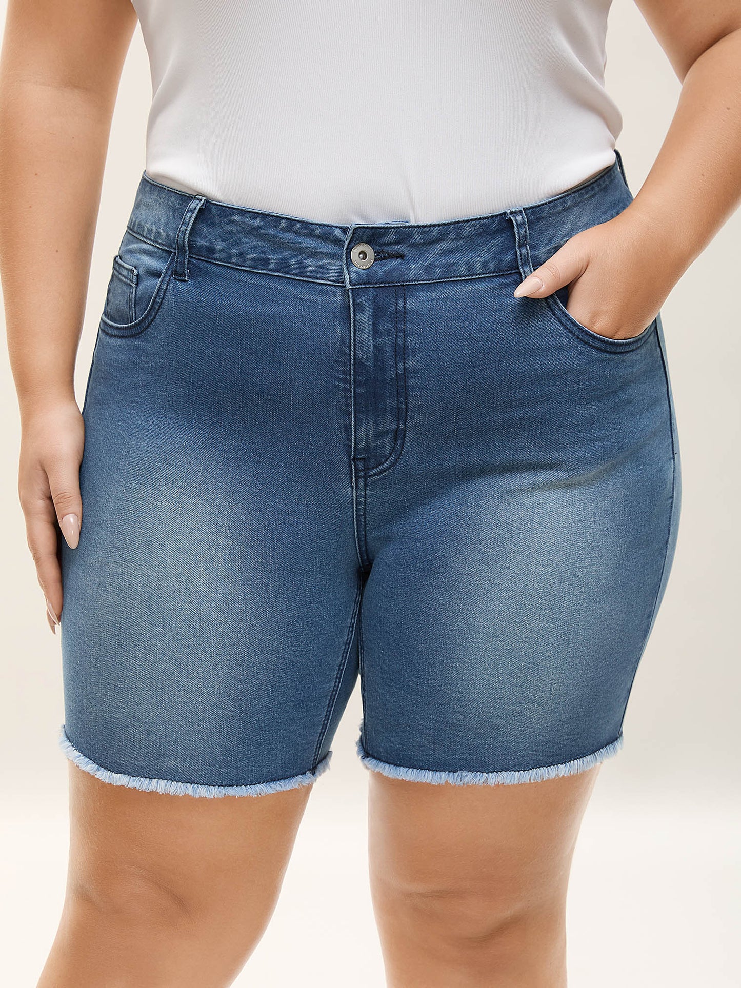 Frayed Hem High Rise Denim Shorts