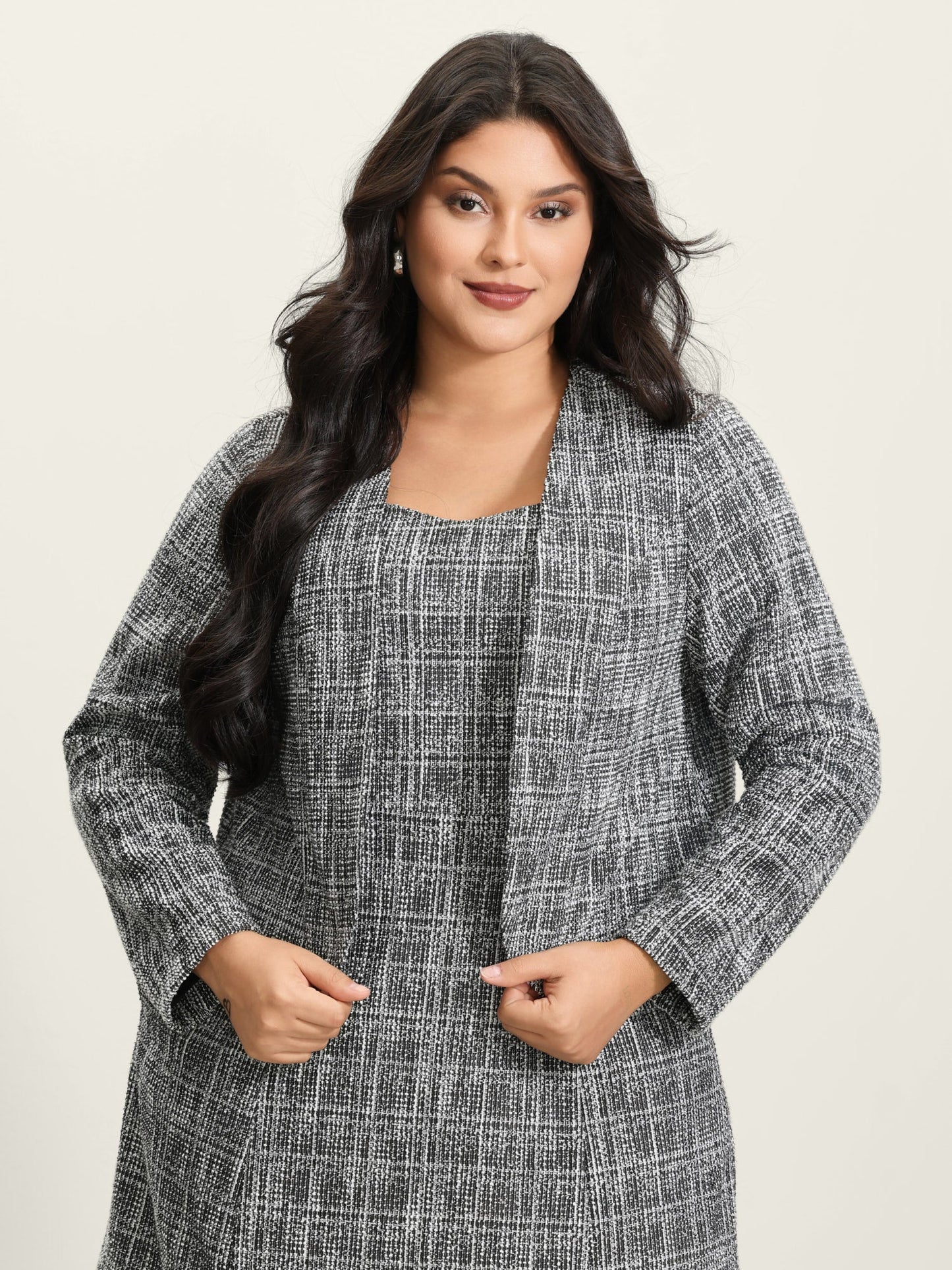 Tweed Open-Front Arc Hem Jacket