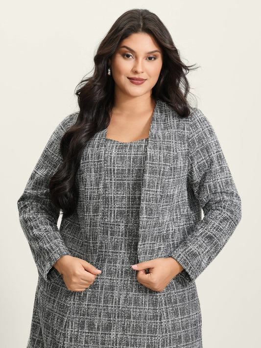 Tweed Open-Front Arc Hem Jacket