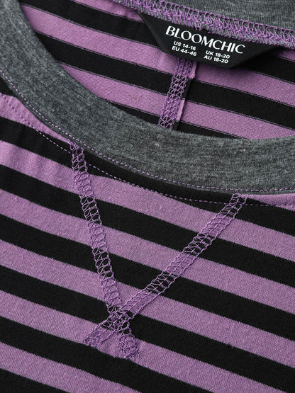 Stripe Color Contrast Stretchy T-Shirt