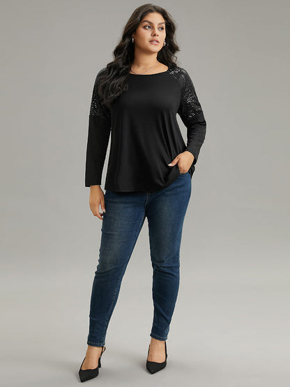 Sequin Patchwork Raglan Sleeve T-shirt