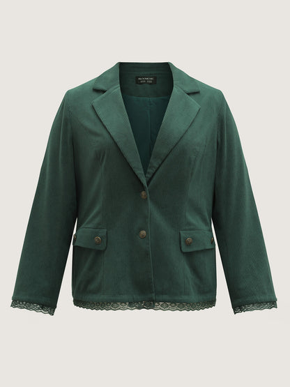 Corduroy Lace Trim Button Detail Blazer