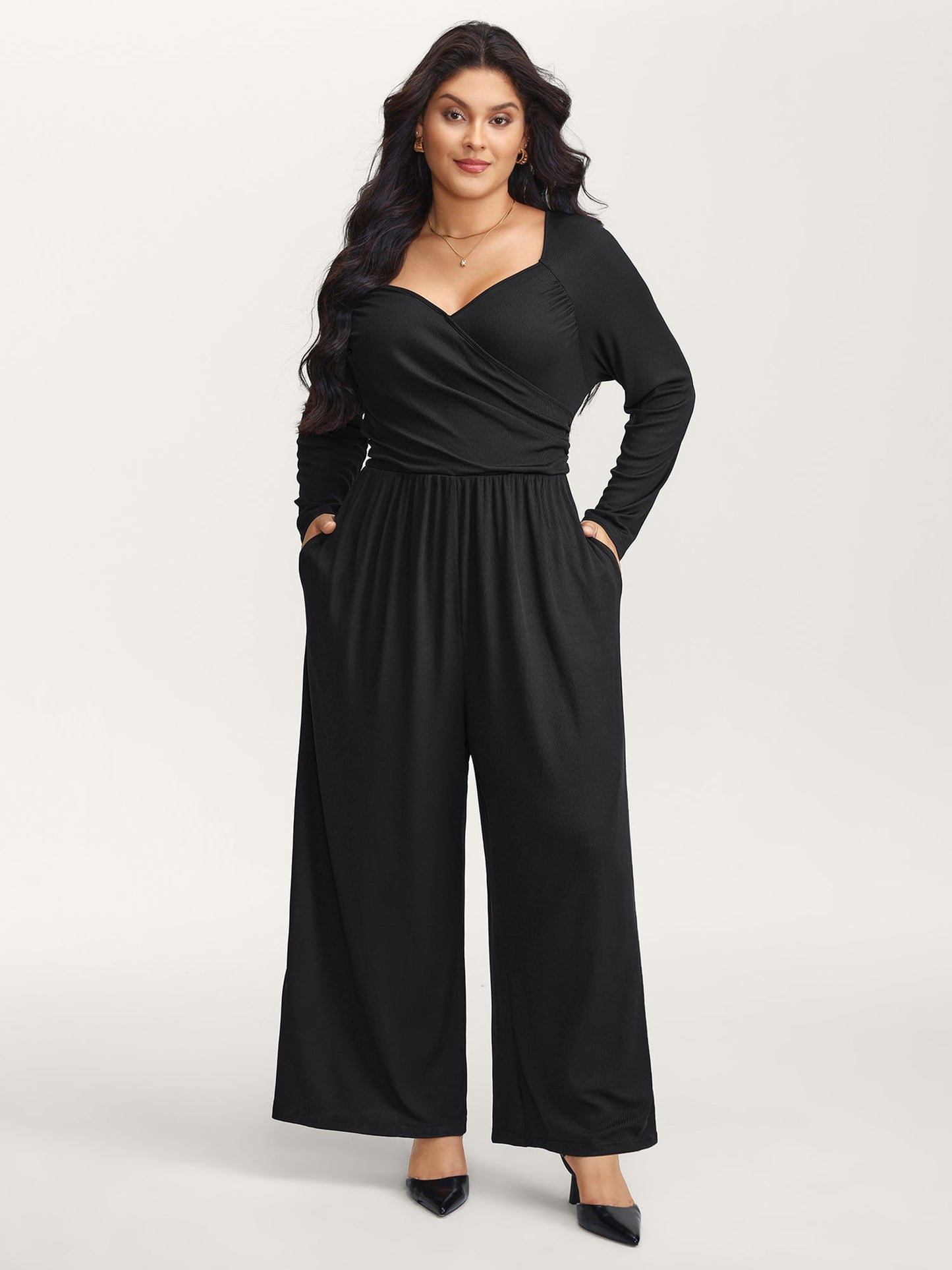 Pit Strip Textured Stretchy Raglan Sleeve Jumpsuit
