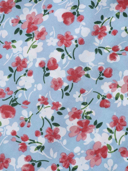 Floral Print Sweetheart Cinched-Waist Blouse